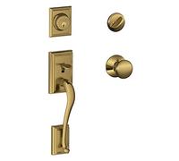 SCHLAGE Addison Single Cylinder Door Latch Handleset and Plymouth Door Knob, Antique Brass (F60 ADD 609 PLY)