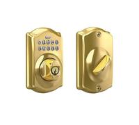 SCHLAGE BE365CAM505 Camelot Keypad Deadbolt Electronic Keyless Entry Lock, Bright Brass, Full