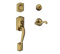 SCHLAGE Camelot Single Cylinder Handleset and Left Hand Flair Lever, Antique Brass (F60 CAM 609 FLA LH)