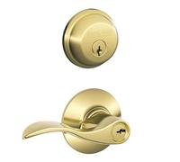 SCHLAGE FB50N V Acc 505 B60 Single Cylinder deadbolt and F51 keyed Entry Accent Lever keyed Alike, Bright Brass Finish Lock Company
