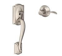 Schlage FE285 CAM 619 Acc LH Camelot Front Entry Handleset with Interior Accent Lever for Left Handed Door, Satin Nickel