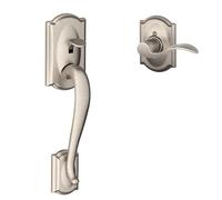 Schlage FE285 Camelot by Accent Camelot by Left Hand Bottom Half Handleset with 16080 Latch and 10063 Strike Satin Nickel Finish