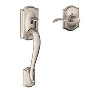Schlage FE285 Camelot by Accent Camelot by Right Hand Bottom Half Handleset with 16080 Latch and 10063 Strike Satin Nickel Finish