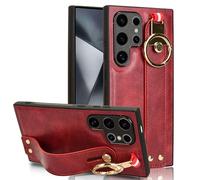 Schlanke Hülle Für Samsung Galaxy S24/S24 Plus/S24 Ultra, Retro-Business-Lederhülle Mit Handschlaufe Und Ständer, All-Inclusive-Objektivschutzabdeckung,S24 Plus,Red