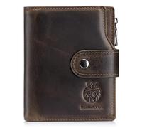 SCHLATUM Mens Leather Wallet Bifold RFID Blocking Vertical Large Capacity with Zipper Coin Pocket 2 ID Windows 18 Card Slots, Coffee
