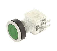 Schlegel 23.000.742 Push Button Silver-Coloured Green Switch Cap Identification Plate Symbol On/Off, Illuminated Push Contact Sensor 2 N/O Screw Connection 24 V LED