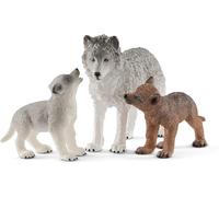 SCHLEICH 42472 Wild Life 3pc Mother Wolf and Baby Wolf Pups Figurine Set - Authentic and Highly Detailed Animal Toys, Durable for Education and Fun Play, Perfect for Boys and Girls, Ages 3+