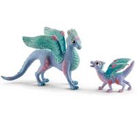 SCHLEICH Bayala - 2 PC Flower Dragon and Baby Toy Set for Girls and Boys - Durable Fantasy Fairy Animal Figurines - Cute Pink and Blue Dragon Figures - Fun Wyvern Playset for Kids Ages 5+ - 70592