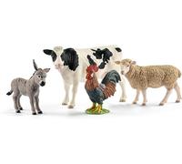 SCHLEICH FARM WORLD - 42385 Starter Set, Includes 4 x Collectable Toy Farm Animals, Cow, Sheep, Donkey Foal and Rooster Animals Toys for Kids ages 3+