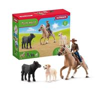 SCHLEICH Farm World 42578 Rodeo Calf Adventure Playset - Cowboy Rodeo Rider Figurine with Horse, Cow, and Dog, Realistic Western Rodeo Animal Figures and Accessories, Farm Playset for Boys and Girls