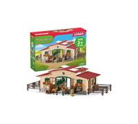 schleich Farm World - 43PC Stable Playset with Horse Figurines - Barn Play Set with Horseback Rider Figure and Equestrian Accessories -Kids 3+| 42195