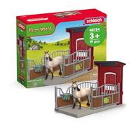Schleich Farm World - 4pc Horse Stall and Mare Toy Set for Kids. Customizable Write-On Name Tag for Realistic Pony Box. Farm Animal Toys for Boys and Girls. Fun Interactive Play for Kids Ages 3+ 42724