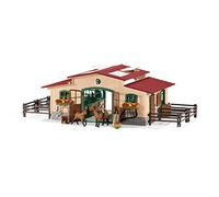 SCHLEICH Farm World - 96PC Horse Barn and Stable Playset - Riding Center with 2 Pony Toys, Rider Figurine, and Farm Accessories - Farm Animal Toys for Girls and Boys - Kids 3+