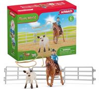 Schleich Farm World - 9Pc Cowgirl Team Roping Fun Playset - Kids 3+ | 42577