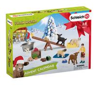 schleich FARM WORLD 98271 Adventskalender Kinder - Bauernhof Tierfiguren und Kind - Echte Tiere Ziege, Katze, Hund, Kalb, Kätzchen, Meerschweinchen, Landwirt und Zubehör - ab 5 Jahren