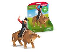 SCHLEICH Farm World Cowboy Bull Riding 4-Piece Cowboy Toy Set for Rodeo Fans & Kids Ages 3+