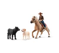 SCHLEICH Farm World - 6PC Rodeo Calf Adventure Playset - Cowboy Rider Figurine with Horse Figure, Cow and Dog - Realistic Western Rodeo Farm Toys and Accessories - Kids and Toddlers Ages 3+ | 42578