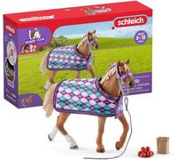 Schleich HORSE CLUB - 5PC English Thoroughbred Horse Toy Set with Accessories - Collectable, Realistic Toy Horse Figurine for Girls and Boys - Durable Farm Kids Toys Ages 5+ 42360
