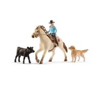 Schleich Western Playset - Cowgirl Figurine with Horse Cow Dog and Rodeo Accessories Realistic Farm Animal Toys 6-Piece Set for Kids