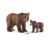 SCHLEICH Wild Life - 4 PC Grizzly Bear Figure Toy Playset - Realistic Mom and Baby Brown Bear Cub Figurine with Fish for Kids and Toddlers - Educational Animal Toys for Boys and Girls Ages 3+ - 42473