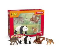 SCHLEICH Wild Life Asia Starter Set - 4-Piece Miniature Wildlife Animal Set for Ages 3+, Featuring Elephant Calf, Giant Panda, Orangutan, and Tiger Cub