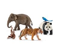 Schleich Wild Life - 5 PC Jungle Animals Figurines Toy Set with Elephant, Panda, Tiger, Parrot, and Baby Monkey Toys for Boys and Girls - Realistic Animal Figures Playset for Kids Ages 3+ - 77588
