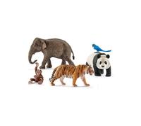 Schleich Wild Life - 5PC Wild Animal Toy Set - Jungle Safari Bundle with Panda, Macaw, Baby Orangutan, Elephant, and Tiger Figurine - Kids 3+ | 77588