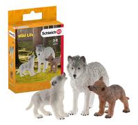 SCHLEICH Wild Life Mother Wolf with Pups Toy Figures Set - White