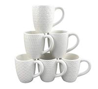 Schliersee 12 OZ White Ceramic Coffee Mugs set of 6, Stylish Embossed Coffee Cups Set for Coffee, Tea, Milk, Cocoa, Cereal
