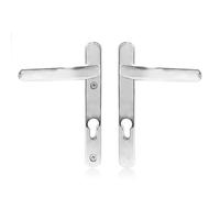 Schlosser Technik Uros Polished Chrome Door Handle (PZ 92mm, 122mm Screw Hole Distance, 219mm Overall) Stainless Steel Short Backplate, UPVC Front Door Handle