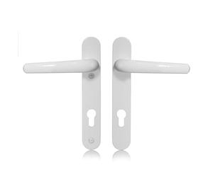 Schlosser Technik Uros White Door Handle (PZ 92mm, 122mm Screw Hole Distance, 211mm Overall) Aluminium Short Backplate, UPVC Front Door Handle