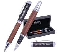 Schmalz Mark® Twain Wooden Writing Set Lorenzo - Gift Set with Metal Ballpoint Pen & Rollerball Pen - Elegant Pen Set for Men and Women, Ideal as a Gift & for the Office, Personalised