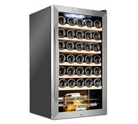 Schmécké 34 Bottle Wine Cooler with Lock, Large Freestanding Wine Cellar for Red, White, Champagne or Sparkling Wine, Digital Temperature Control Refrigerator 41f-64f, Stainless Steel