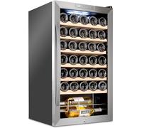 Schmécké 34 Bottle Wine Cooler with Lock, Large Freestanding Wine Cellar for Red, White, Champagne or Sparkling Wine, Digital Temperature Control Refrigerator 41f-64f, Stainless Steel