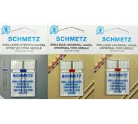 Schmetz Twin Needles Assortment: Stretch 4.0/75, Universal 4.0/80, 3.0/90 (3 Pack)