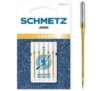 SCHMETZ Gold Jeans Sewing Machine Needles - 100 (16) Titanium Coated Denim Needles for Thick Fabrics & Multiple Layers - Advanced Point Design for Reduced Breakage & Extra-Long Life - 5 Pack