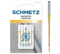 SCHMETZ Gold Topstitch Sewing Machine Needles - 90 Titanium Nitride Coated for Extra-Long Life, Elongated Eye for Smooth Thread Glide, Reduced Skipped Stitches for Quilting & Embroidery 5 Pieces