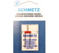 Schmetz Universal Twin Needle (Extra Wide) Flat Shank, Size 8.0/100