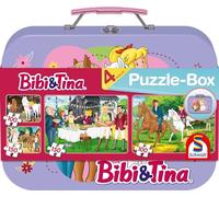 Schmidt Spiele 55609 Bibi and Tina, Puzzle in Metal Case, 2 x 100 and 2 x 150 Pieces, Children's Puzzle, Multi-Coloured