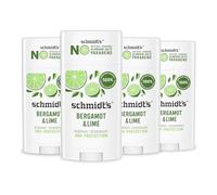 Schmidt's Aluminium Free Natural Deodorant for Women and Men, Bergamot & Lime with 24 Hour Odor Protection, Certified Cruelty Free, Vegan Deodorant, 2.65 oz 4-pack