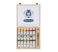 Schmincke - AKADEMIE® Acryl color, 12 x 60 ml tubes, 76 014 097, 12 brilliant, highly lightfast colours in wooden box, 1 daVinci brush, fine artists' acrylics, cadmium-free, ideal for mixing