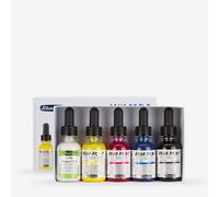 Schmincke - AQUA DROP, liquid, highly lightfast watercolour paint, 5 x 30 ml primary colours + Opaque White, 78 005 097, set for watercolour painting, calligraphy, handlettering, airbrushing
