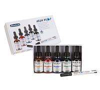 Schmincke - AQUA DROP, liquid watercolour, 5 x 30 ml transparent colours + LINER with brush tip, 78 105 097, Set for watercolour painting, calligraphy, handlettering, airbrushing