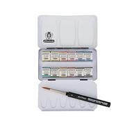 Schmincke - HORADAM AQUARELL compact paint box with 12 finest watercolours, 1 daVinci brush, 74 012 097, metal box, painting set, finest watercolours, 12 x 1/2 cells