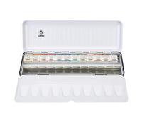 Schmincke Horadam Aquarell, elegant black metal box with groove design, including 12 half bowls, finest artist watercolours, 74 656 097