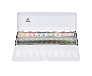 Schmincke Horadam Aquarell, elegant black metal box with groove design, including 12 half bowls, finest artist watercolours, 74 656 097