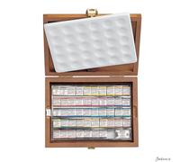Schmincke Horadam Watercolour Paint Half Pan Set Wooden Box 48 With Porcelain...