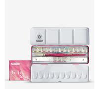 Schmincke : Horadam Watercolour Paint : Pretty Pink Metal Set : 15 Half Pans & Da Vinci Brush