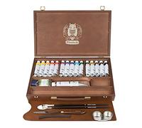 Schmincke - Norma® finest oil colours premium wooden box, 15 x 35 ml set oil painting, 71 115 097, accessories: white 120 ml, terpin, palette knife, 2 daVinci brushes, drawing charcoal, 2 palette plugs