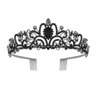 Schmoopy Tiara Crown for Women, Crystal Tiara for Bridal Prom Queen Birthday Birthday Party (A-Black)